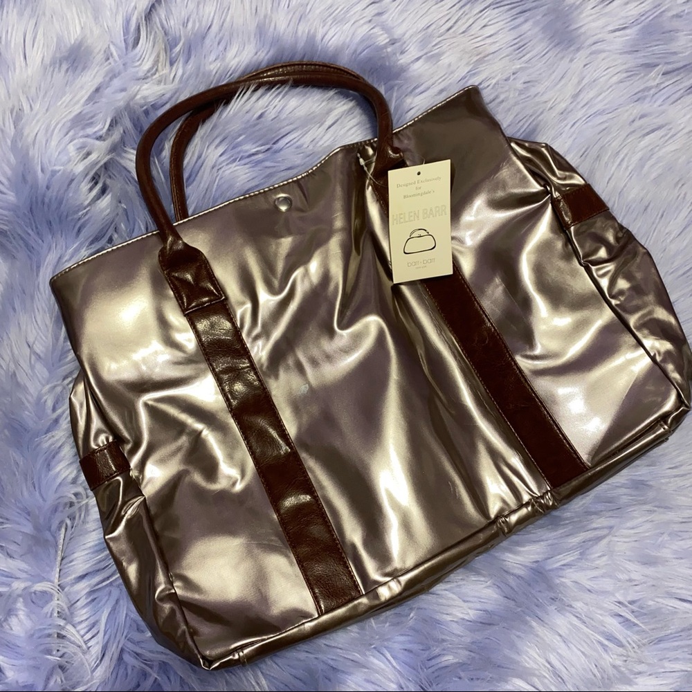 Metallic Three Pocket Organizational Tote Bag